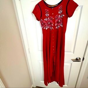 Red Embroidered Boutique-Style Dress